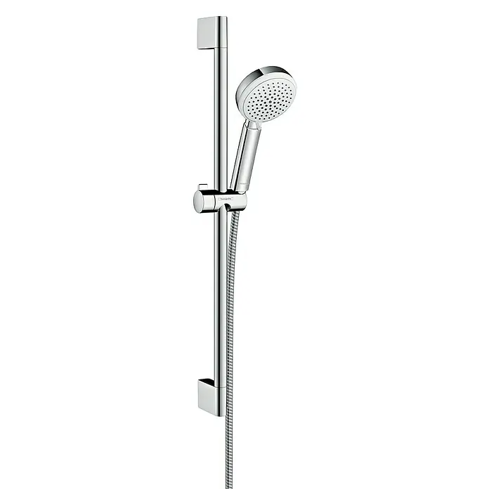 Hansgrohe Crometta Brausegarnitur 100 Vario - Lochabstand: 62,5 cm, Art Strahl: Rain, Normalstrahl, Shampoostrahl, Massagestrahl, Chrom/Weiß - Vorderansicht