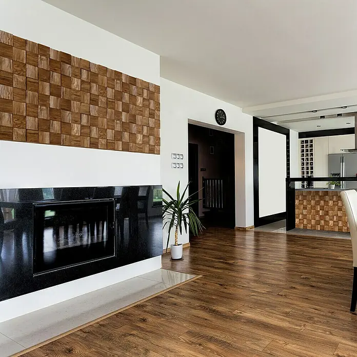 Holzpaneel Quadro III - Kiefer, Quadrate, 380 x 380 mm, Stärke: 6 mm - 14 mm, 4 Paneele - Stimmungsaufnahme