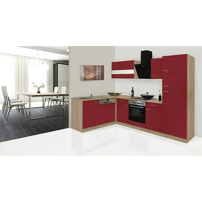 Respekta Winkelküche KBL280ESRS - 172 x 280 cm, Rot - Stimmungsaufnahme