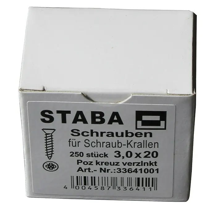 Staba Schrauben - Durchmesser: 3 mm, Länge: 20 mm, 250 Stk. - Vorderansicht