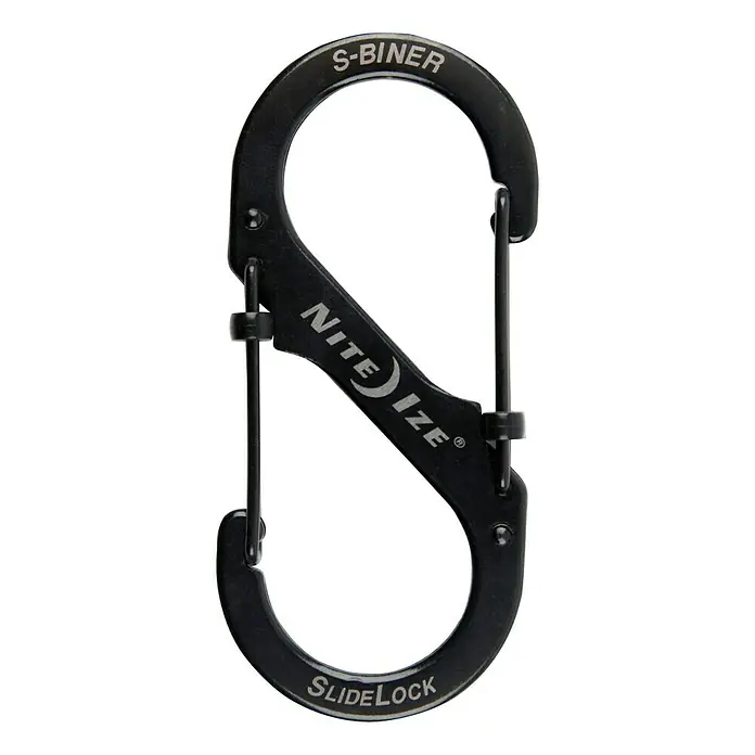Nite Ize Doppelkarabiner Slide Lock - 89 x 38 mm, Edelstahl, Schwarz, Zugfestigkeit: 33 kg - Vorderansicht