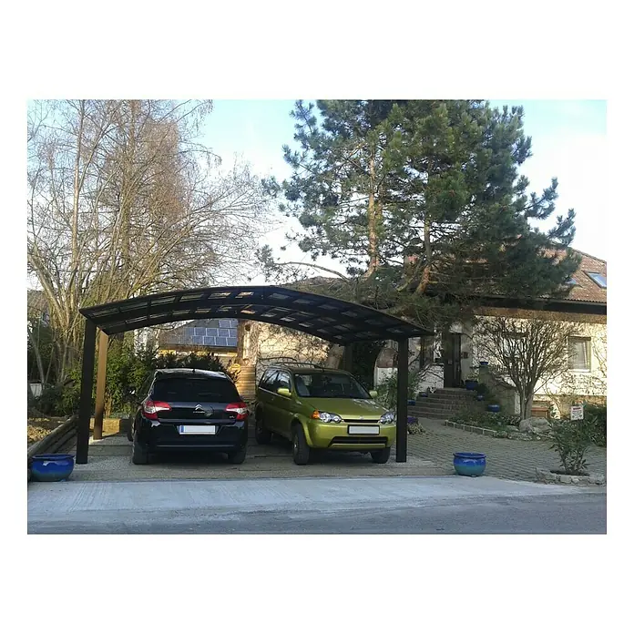 Ximax Carport Portoforte M 110 - 4,9 x 5,4 m, Einfahrtshöhe: Max. 2,2 m, Mattbraun, Schneelast: 137 kg/m² - Stimmungsaufnahme