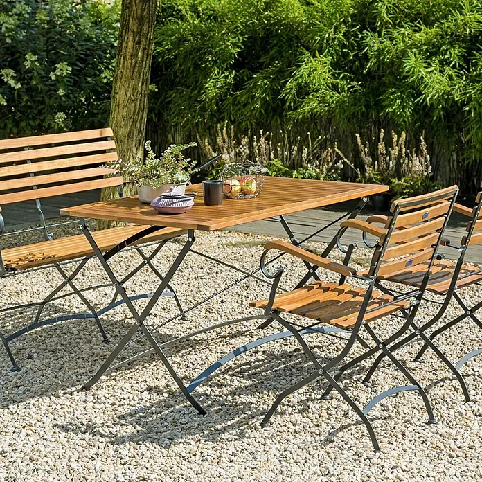 Sunfun Moni Sklopiva klupa - Duljina: 120 cm, Drvo akacije, Prirodno smeđe boje, Crne boje