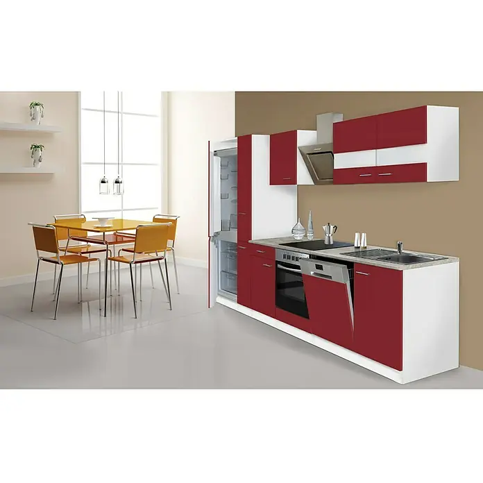 Respekta Küchenzeile KB310WRCGKE178 - Breite: 310 cm, Mit Elektrogeräten, Rot