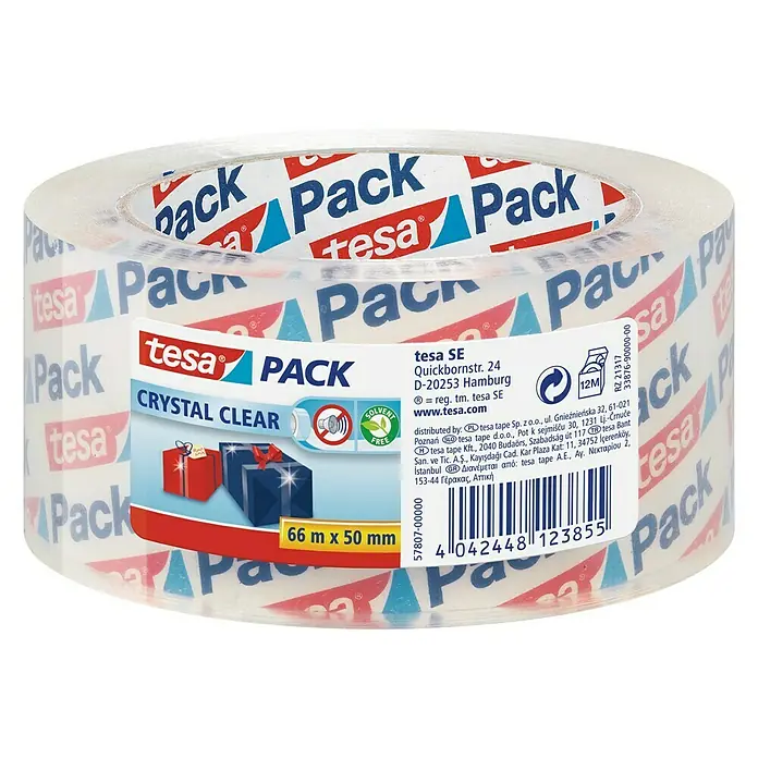 Tesa Pack Paketklebeband crystal clear - Transparent, L x B: 66 m x 50 mm - Vorderansicht