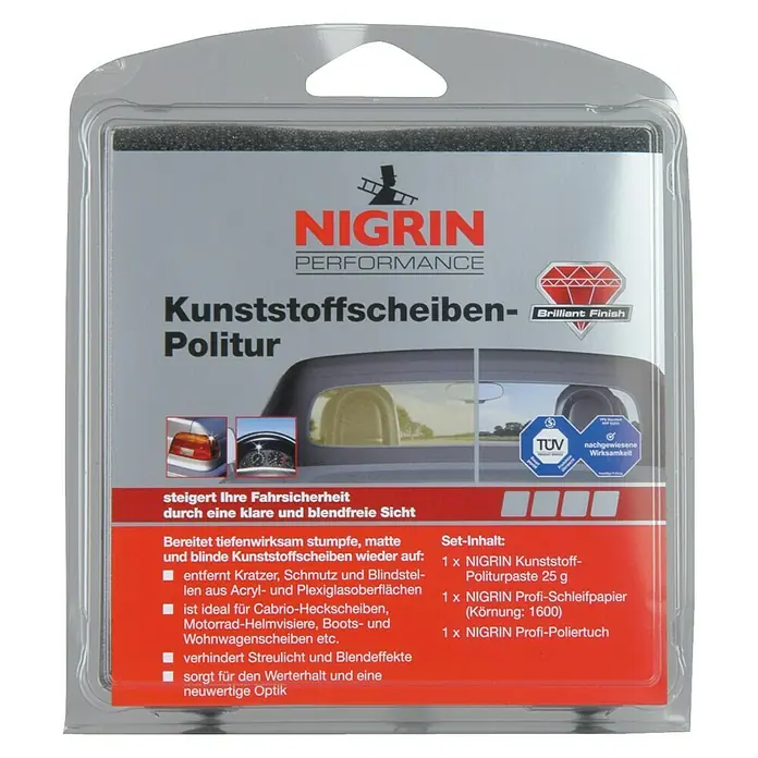Nigrin Performance Kunststoffscheiben-Politur - Geeignet für: Kunststoffscheiben, 3 -tlg. - Vorderansicht