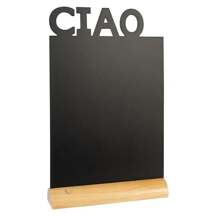 Pizarra de pared - Ciao, 35 x 21 cm, Pizarra con marcador, Pie de madera - Vista frontal