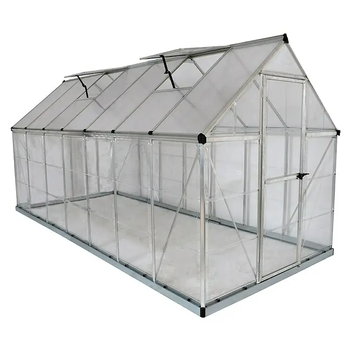 Palram – Canopia Gewächshaus Hybrid - 4,26 x 1,85 x 2,08 m, Polycarbonat, Glasstärke Seitenwände: 0,75 mm, Silber - Linke Seitenansicht