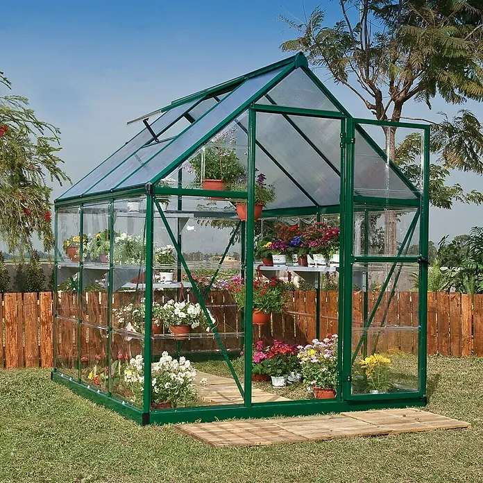Palram – Canopia Gewächshaus Hybrid - 1,86 x 1,85 x 2,08 m, Polycarbonat, Glasstärke Seitenwände: 0,75 mm, Grün - Vorderansicht