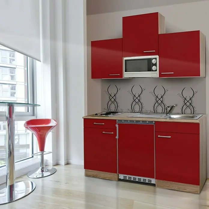 Respekta Singleküche KB150ESRMI - Breite: 150 cm, Mit Duo-Kochmulde, Rot - Stimmungsaufnahme