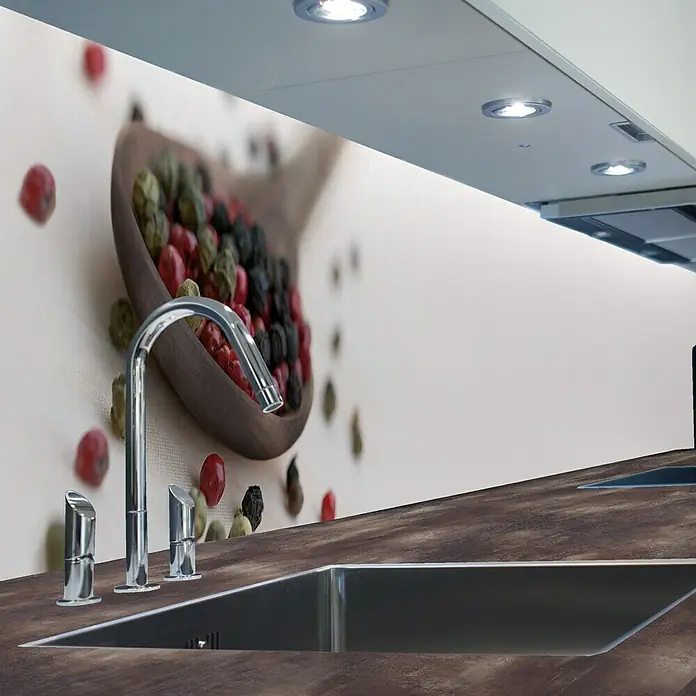 Resopal Küchenrückwand Fixmaß - Brown Pepper, 305 x 62 cm, Stärke: 15,4 mm, Holz