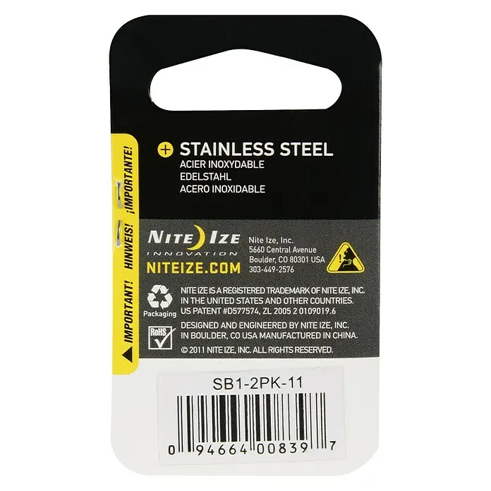 Nite Ize Doppelkarabiner - 8 x 4,7 cm, Edelstahl, Silber, Zugfestigkeit: 2,3 kg - Rückansicht