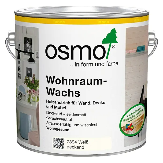 Osmo Wohnraum-Wachs - Weiß, Deckend, Seidenmatt, 2,5 l - Vorderansicht