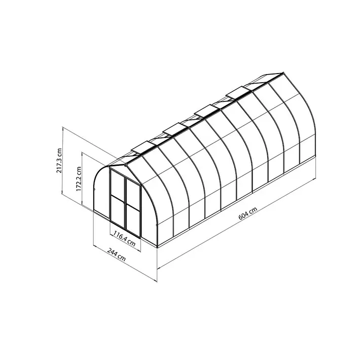 Gewächshaus Bella - 6,04 x 2,44 x 2,17 m, Polycarbonat, Glasstärke: 6 mm, Silber - Detailaufnahme