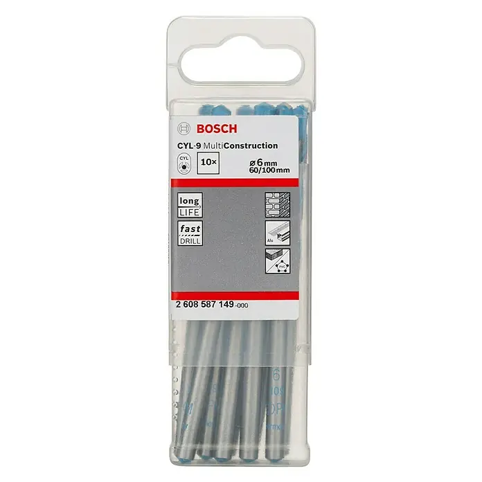 Bosch Mehrzweck-Bohrer CYL-9 Multi Construction - 6 mm, Länge: 100 mm, 10 Stk. - Vorderansicht
