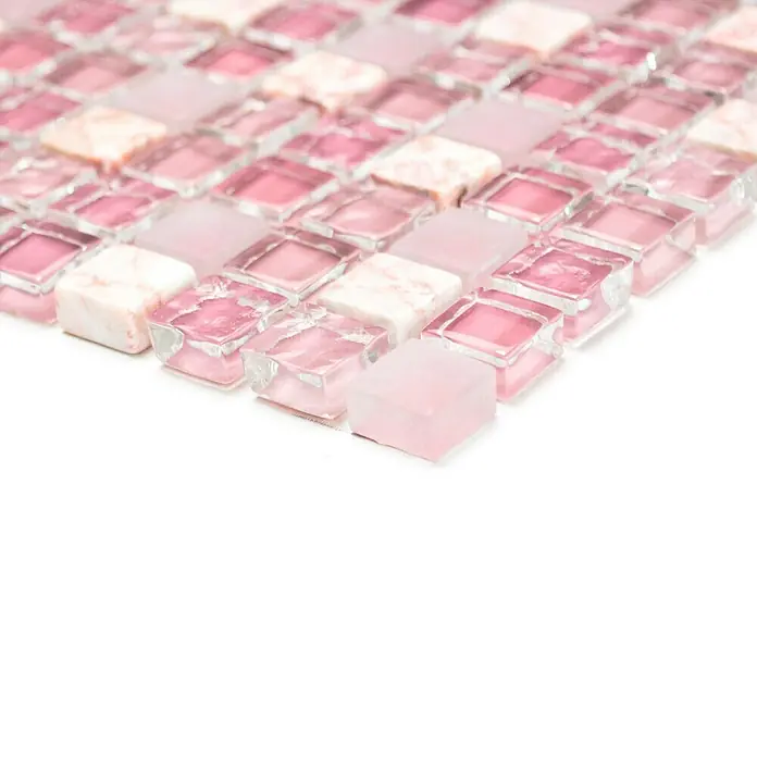 Mosaikfliese Quadrat Crystal Mix XCM M940 - 30,5 x 32,2 cm, Rosa, Glänzend - Vorderansicht