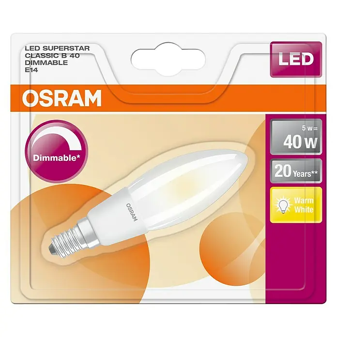 Osram LED žarulja Retrofit Classic B - 5 W, E14, Topla bijela, Može se prigušiti, Mat - Pogled odozgo