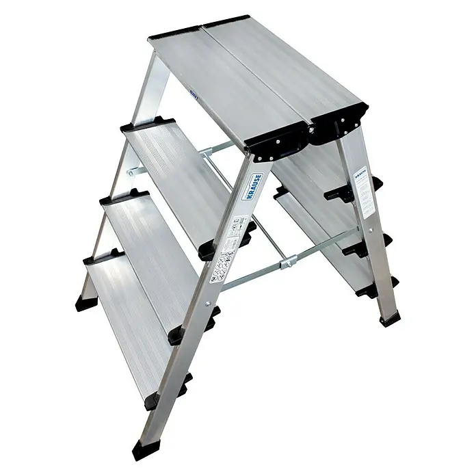 Krause Monto Doppel-Klapptritt Treppo - Arbeitshöhe: 2,85 m, Anzahl Tritte: 2 x 4 Stufen, Tiefe Stufen: 125 mm, Aluminium - Linke Seitenansicht