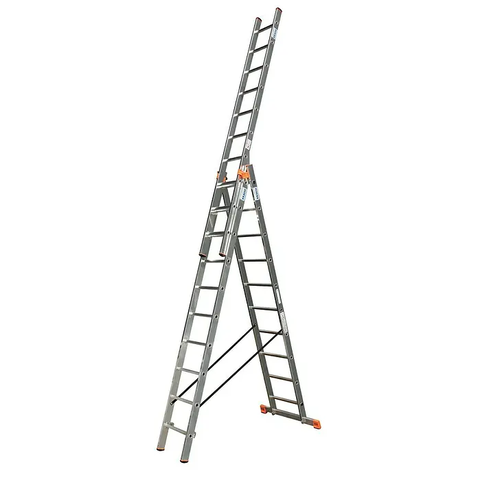 Krause Monto Sprossen-Mehrzweckleiter Tribilo - Arbeitshöhe: 7,65 m, 3 x 10 Sprossen, Aluminium - Linke Seitenansicht