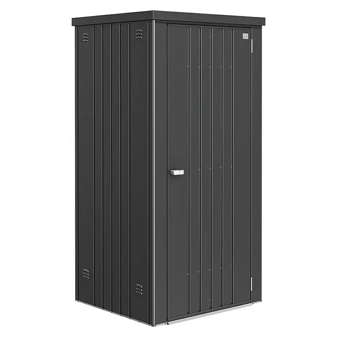 Biohort Geräteschrank Gr. 90 - Außenbreite inkl. Dachüberstand: 93 cm, Außentiefe inkl. Dachüberstand: 83 cm, Stahl, Dunkelgrau Metallic - Vorderansicht