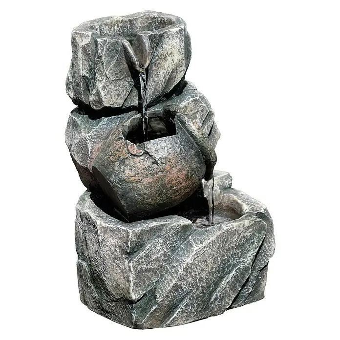 Dobar Zimmerbrunnen - 17,2 x 16,2 x 27 cm, Grau/Sand, Mit Pumpe - Rechte Seitenansicht