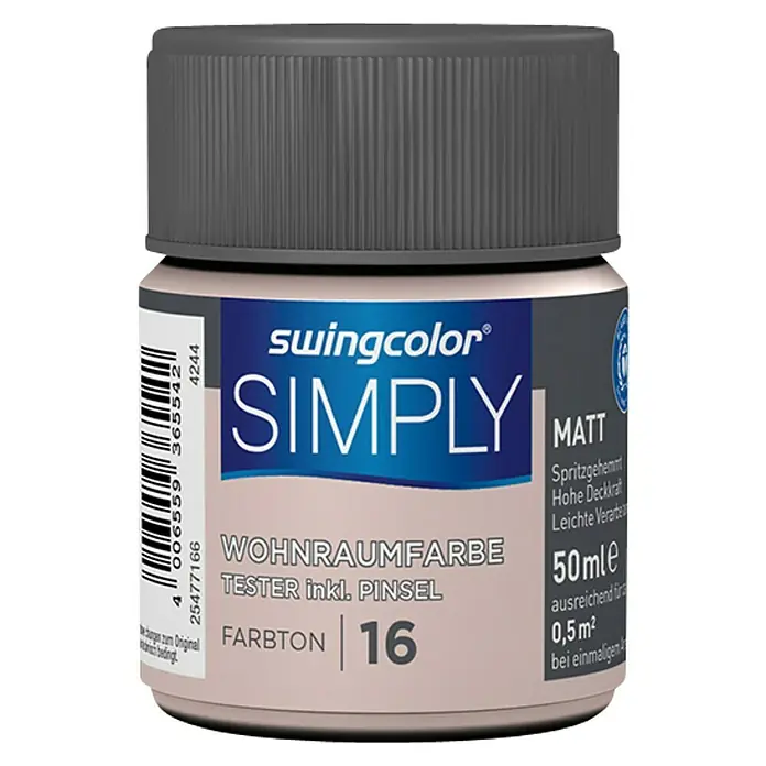 swingcolor Boja za zid SIMPLY Tester - Crvena – br. 16, 50 ml, Mat - Pogled sprijeda