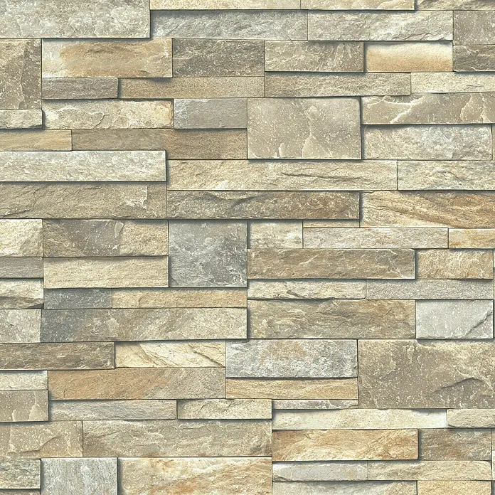 Papel pintado Briqueta de color - Beige, Decoración: Efecto piedra, 10,05 x 0,53 m