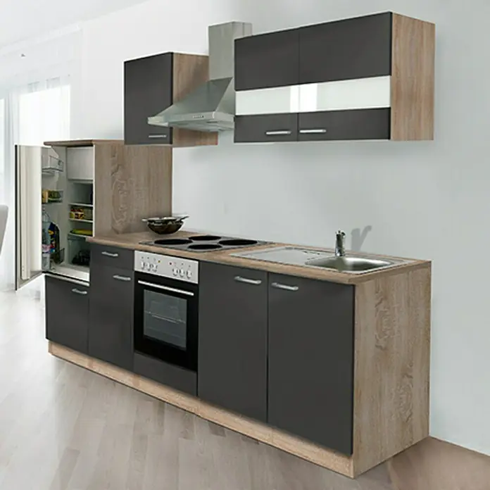 Respekta Küchenzeile KB270ESG - Breite: 270 cm, Mit Elektrogeräten, Grau