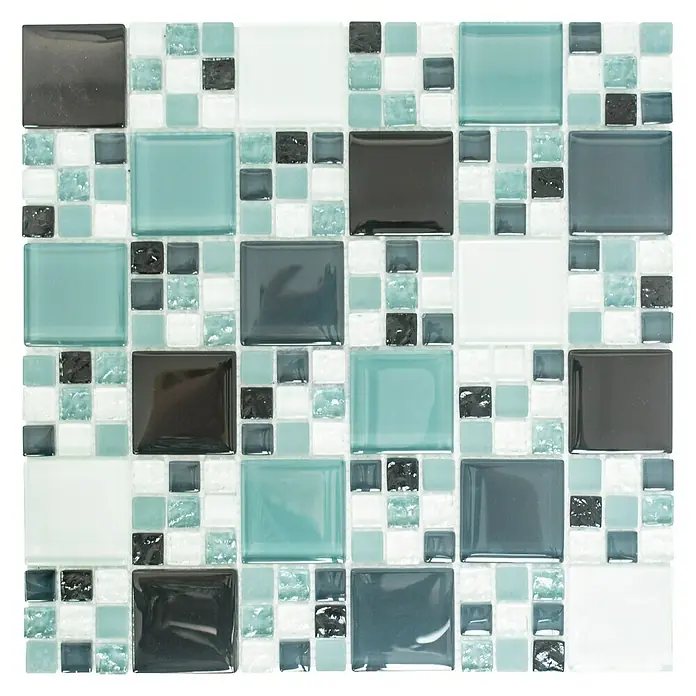 Mosaikfliese Crystal Mix XCM 8565 - 30 x 30 cm, Grau/Schwarz/Grün, Glänzend - Ansicht von oben