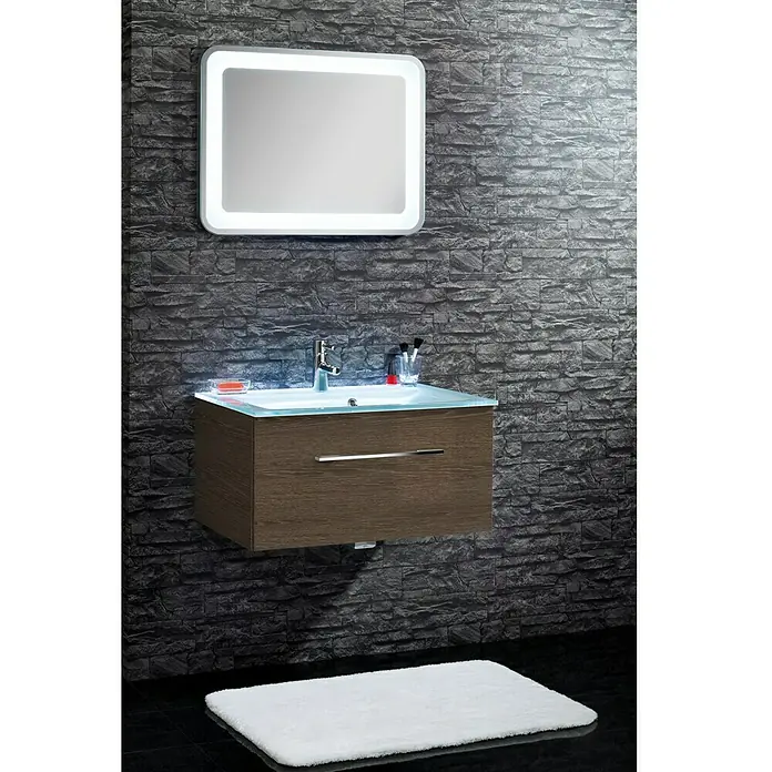 Camargue Stella Waschtischunterschrank - 59,2 x 40,8 x 39 cm, 1 Schubkasten, Ohne Beleuchtung, Eiche Maron - Stimmungsaufnahme