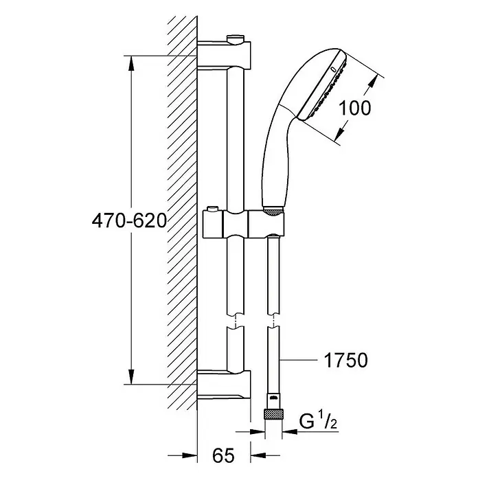 Grohe Conjunto de ducha Vitalio Start 2 - Distancia entre orificios: 47 cm - 62 cm, Tipos de chorro: Chorro de lluvia, Intenso, Cromo