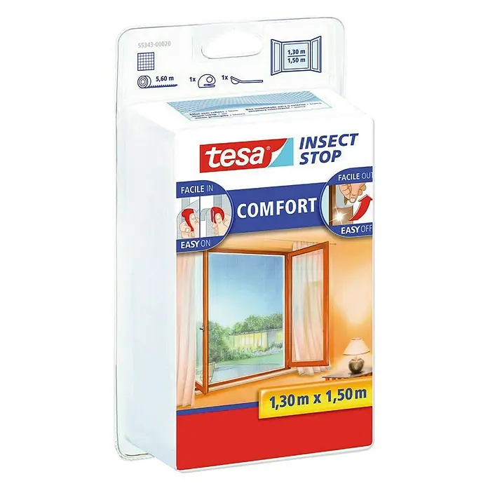 Tesa Insect Stop Mosquitera Comfort - An x Al: 150 x 130 cm, Color tejido: Blanco, Fijación por velcro, Ventana