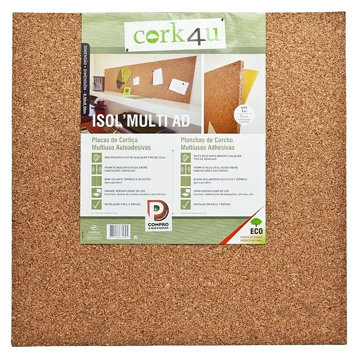 Placa de corcho adhesiva Natural - 500 x 500 x 4 mm