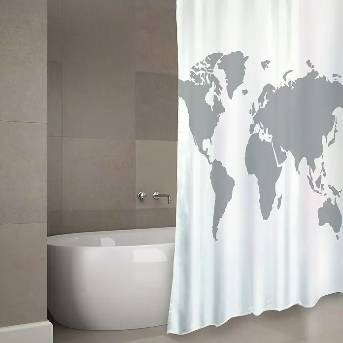 Venus Cortina de baño textil World - An x Al: 180 x 200 cm, Blanco, Gris