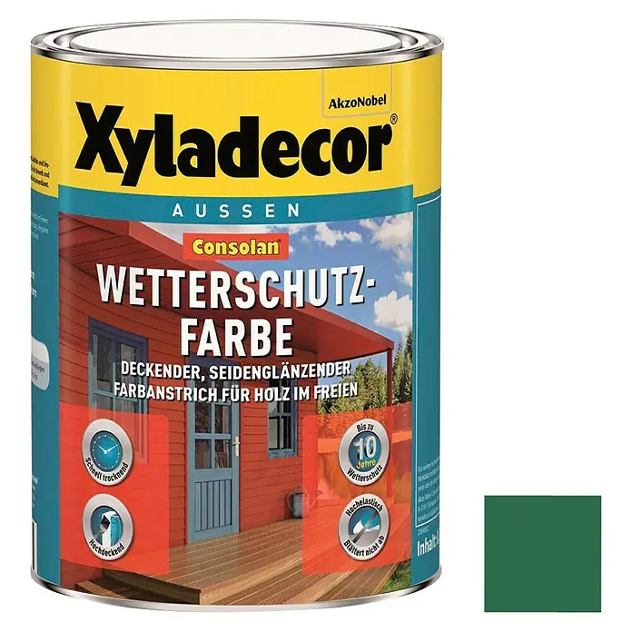 Xyladecor Wetterschutzfarbe Consolan - Grün, Seidenglänzend, 750 ml, Wasserbasiert