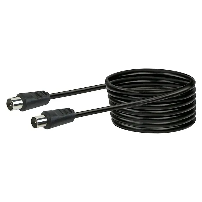 Schwaiger Priključni kabel za antenu - 10 m, Crne boje, 75 dB, IEC utikač, IEC utičnica - Pogled sprijeda