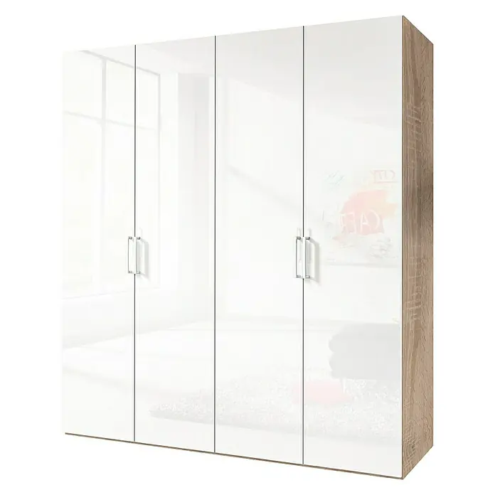 Express Möbel Kleiderschrank Brooklyn - L x B x H: 58 x 200 x 216 cm, Weiß/Sonoma Eiche, Ohne Spiegel, Lackiert - Rechte Seitenansicht