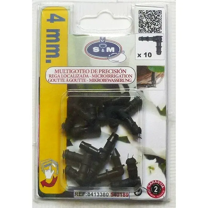 Codo microgoteo - Diámetro: 4 mm, 10 ud., Plástico