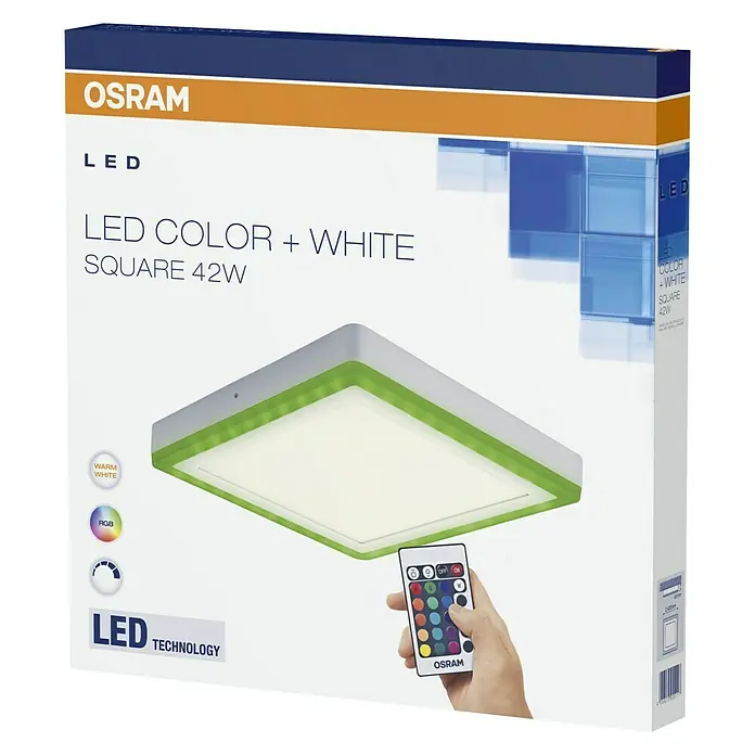 Ledvance LED-Wand- & Deckenleuchte Color & White - 42 W, L x B x H: 40 x 40 x 4,5 cm, Weiß, RGB