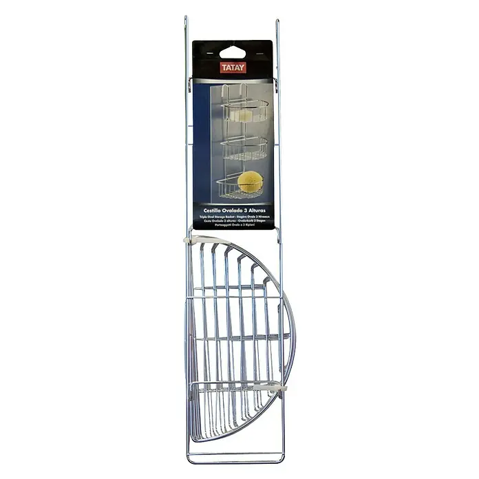 Tatay Cesta de baño angular colgante triple - 15 x 27,5 x 60 cm, Cromo