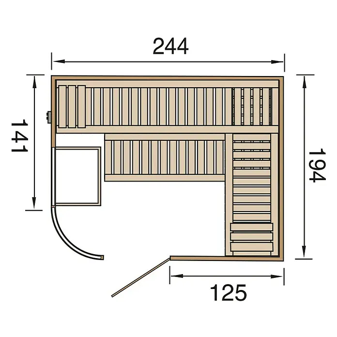 Weka Elementsauna Sara 2 - Mit 9 kW Bio-Ofen mit externer Steuerung, 244 x 194 x 199 cm - Ansicht von oben