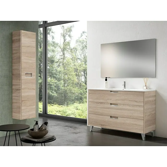 Mueble de lavabo Briseis - L x An x Al: 46 x 120 x 85 cm, Roble, Mate