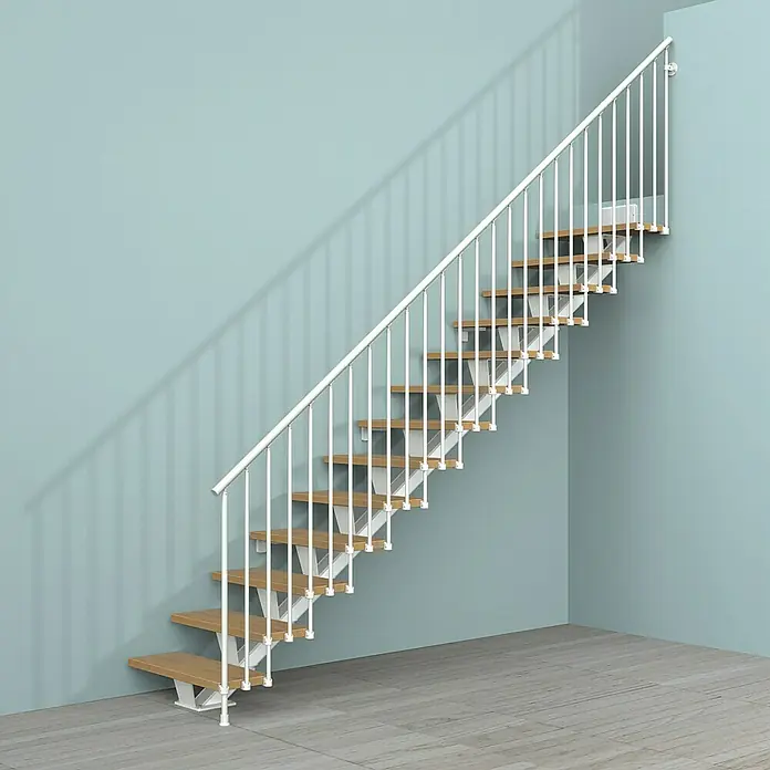 Fontanot Mittelholmtreppe Mas 030 - Breite: 85 cm, Weiß, Gerade, Farbe Stufen: Buche Natur, Geschosshöhe: 186 cm - 286 cm - Stimmungsaufnahme