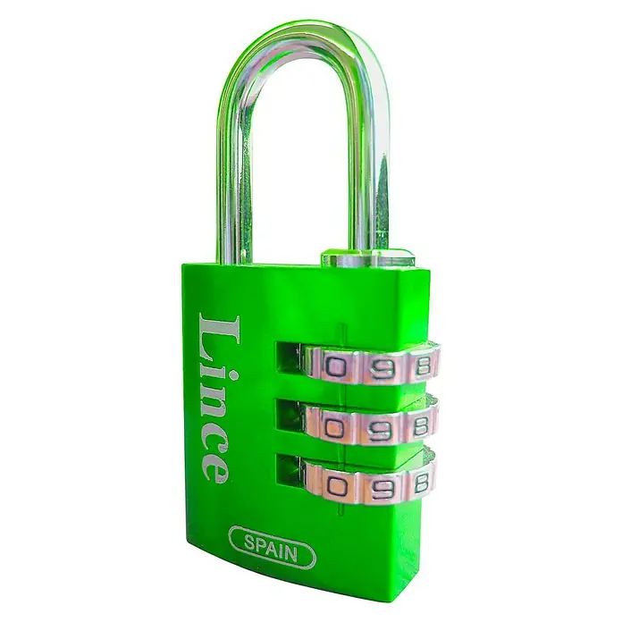 Lince Serie 210 Candado con combinación 210-25-VBL - An x L: 25 x 56 mm, Aluminio, Número de dígitos en combinación: 3 ud., Verde