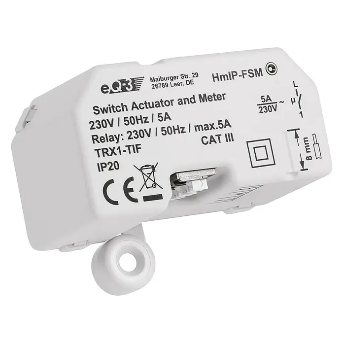 Homematic IP Funkschalter HmIP-FSM - 41 x 54 x 33 mm, Unterputz, 230 V/50 Hz, 5 A - Rechte Seitenansicht