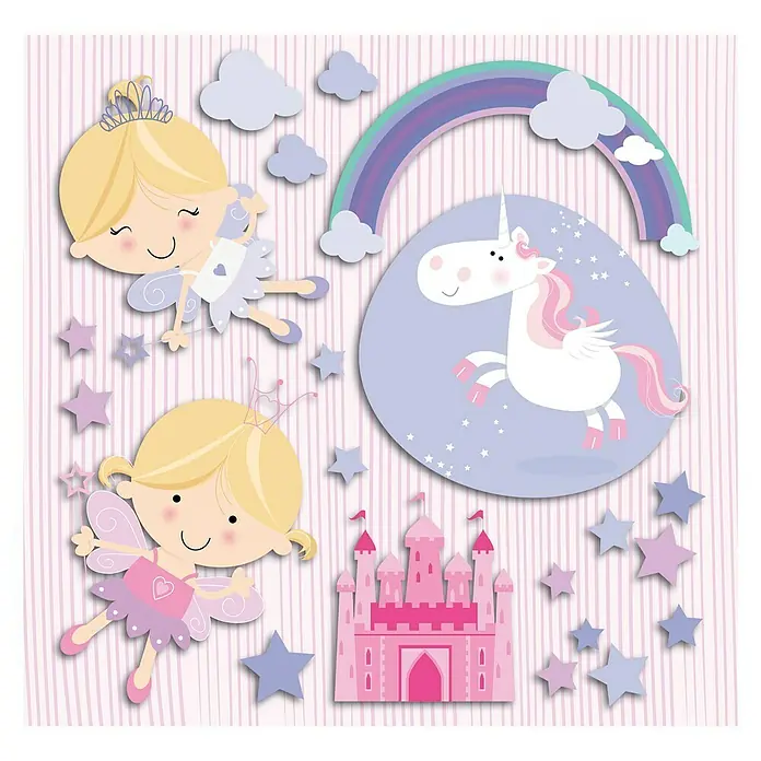 Adhesivos decorativos 3D Unicornio - Fairies, Violeta, 30 x 30 cm