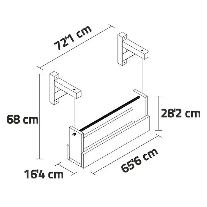 Maceta de pared Vertical Woody - Largo: 69 cm, Natural, 1 Bandeja