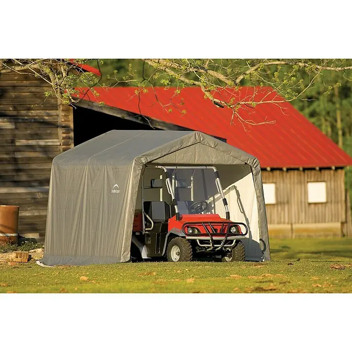 ShelterLogic Gerätehaus - Außenbreite inkl. Dachüberstand: 297 cm, Außentiefe inkl. Dachüberstand: 305 cm, Stahl, Grau - Stimmungsaufnahme