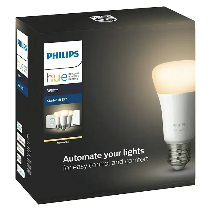 Philips Hue Ledverlichtingset Starter-Kit - E27, 9 W, Lichtkleur: Warm wit, Dimbaar - Vooraanzicht