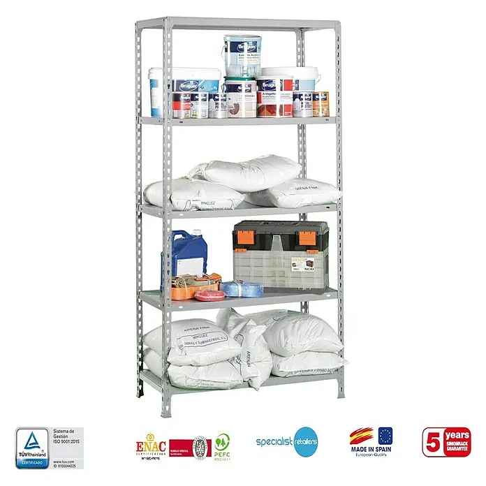 Simonrack Simonclick Estantería metálica Ecoclick - L x An x Al: 40 x 90 x 180 cm, Capacidad de carga: 150 kg/balda, Número de baldas: 5 ud., Inserción, Galvanizado